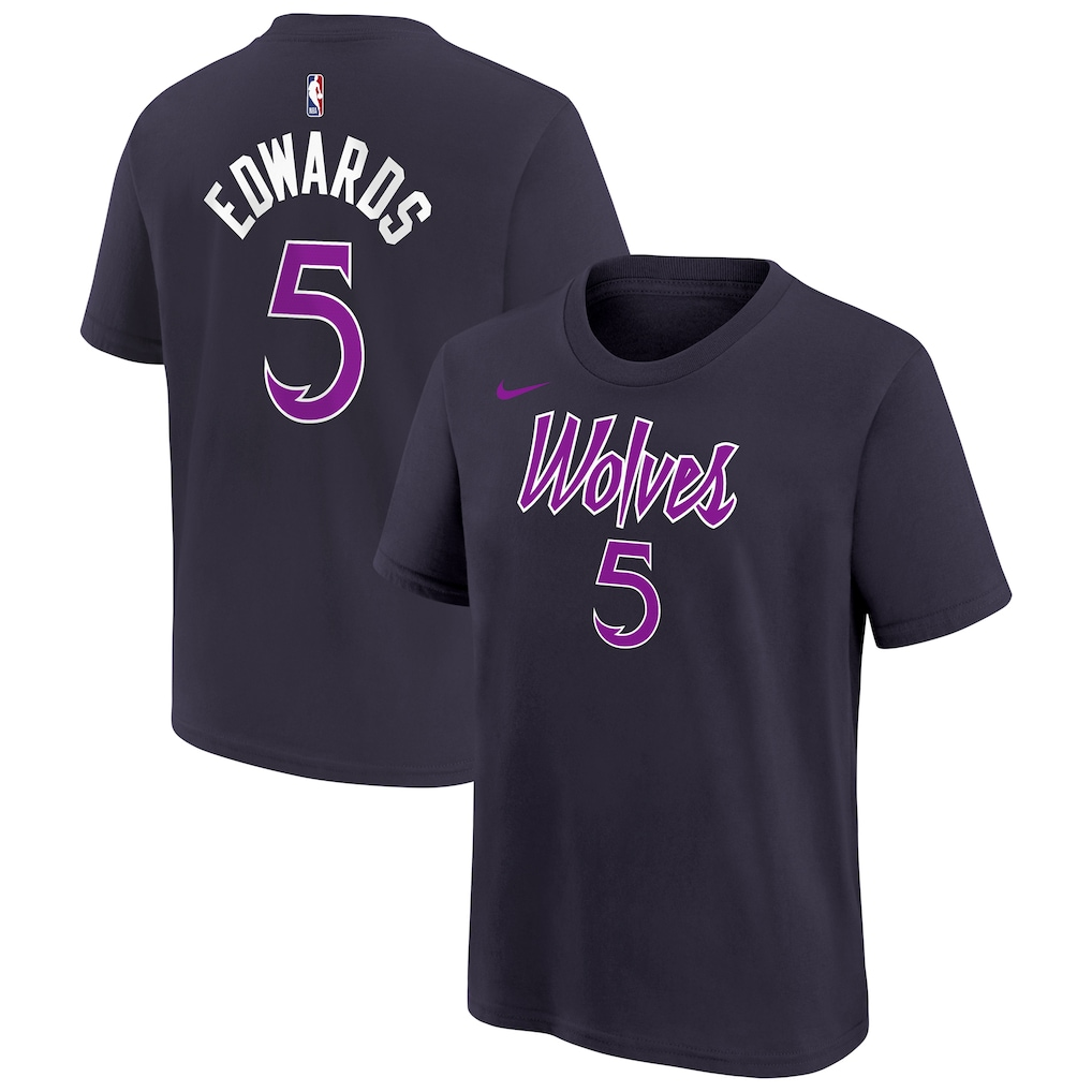 Men's Minnesota Timberwolves #5 Anthony Edwards Purple 2025/26 City Edition Name & Number T-Shirt